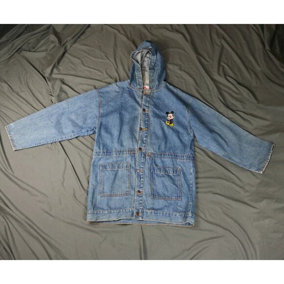 Vintage Mickey Mouse Denim Jacket Womens S Hooded Drawstring Mickey Inc - Picture 1 of 11